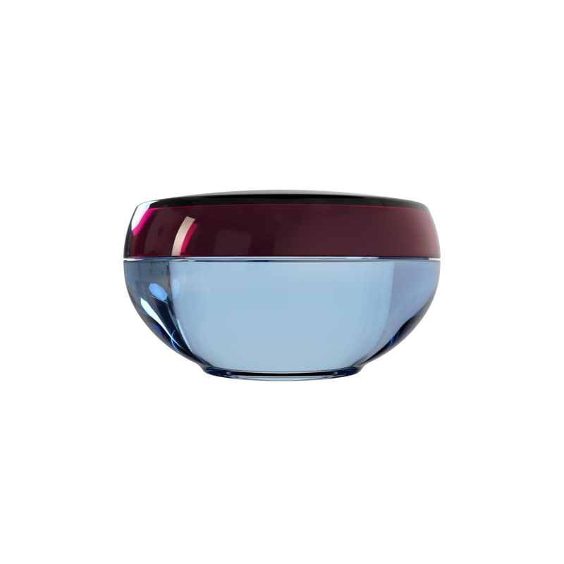 Ju 35 interchangeable cosmetic holder, dark burgundy cap with a powder blue body, front view