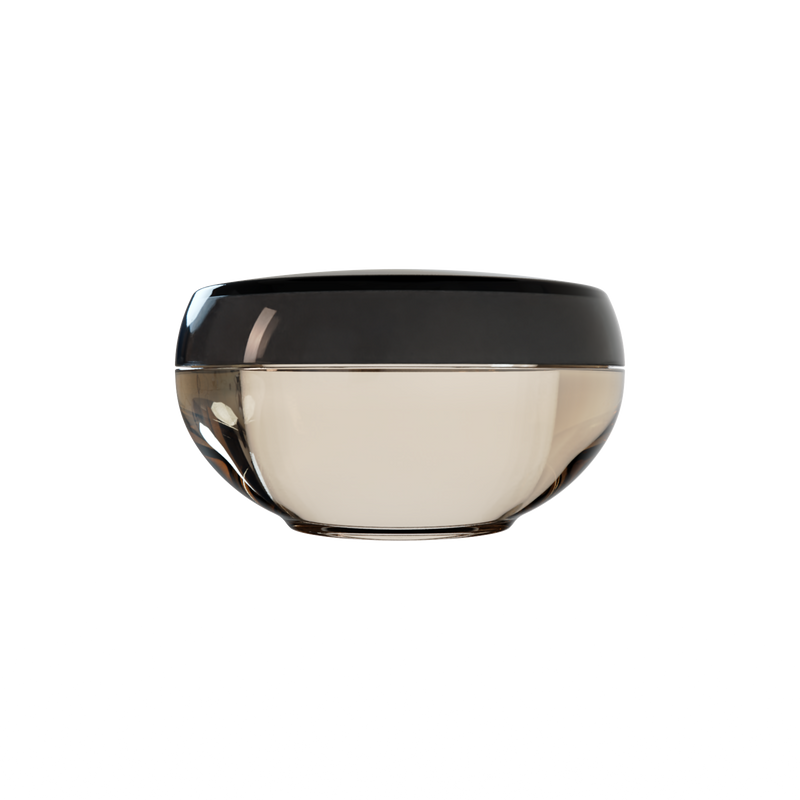 Ju 38 interchangeable cosmetic holder, charcoal cap with a warm beige body, front view