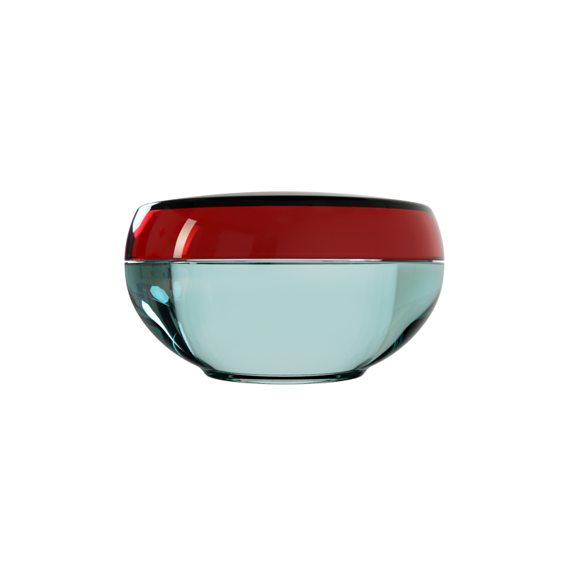 Ju 39 interchangeable cosmetic holder, dark red cap with an aqua body, front view