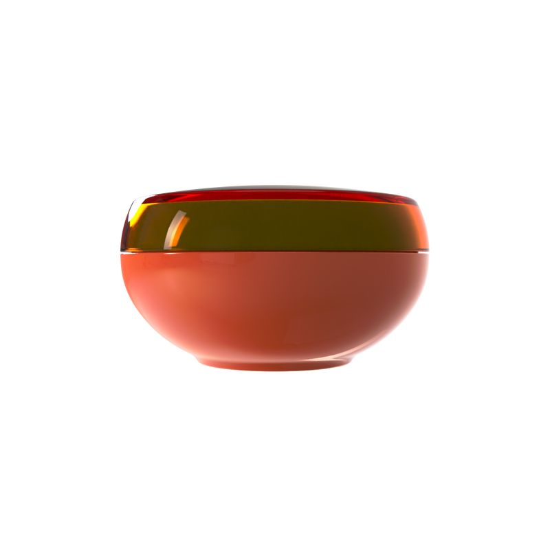Ju 40 interchangeable cosmetic holder, dark olive cap with a terracotta body, front view
