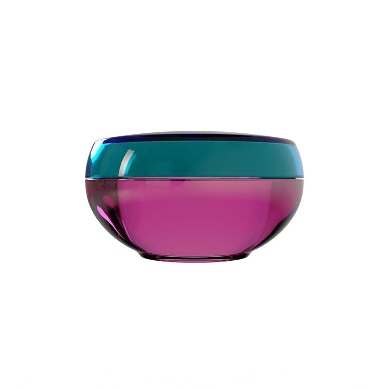 Ju 43 interchangeable cosmetic holder, deep teal cap with a magenta body, front view