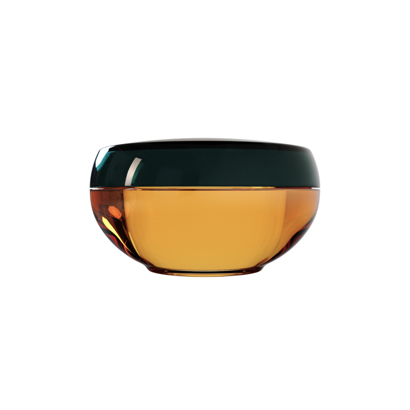 Ju 46 interchangeable cosmetic holder, dark green cap with an amber body, front view
