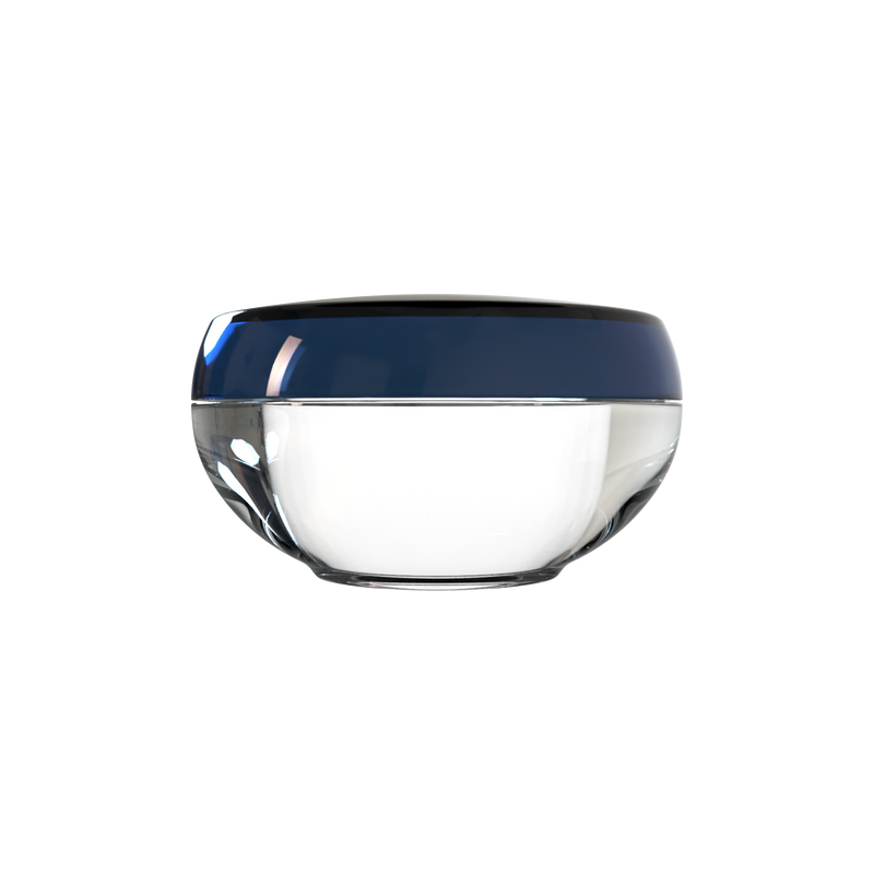 Ju 48 interchangeable cosmetic holder, midnight navy cap with a clear body, front view