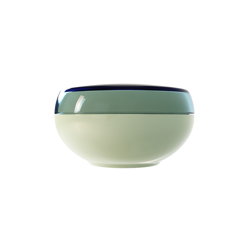 Ju 49 interchangeable cosmetic holder, sage green cap with a pale sage body, front view