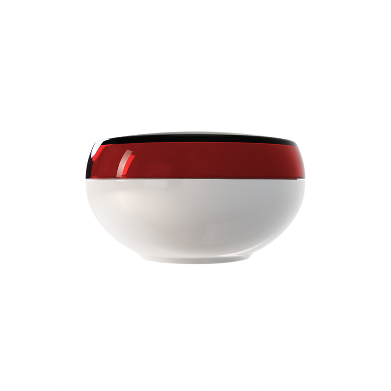 Ju 50 interchangeable cosmetic holder, dark red cap with a warm grey body, front view