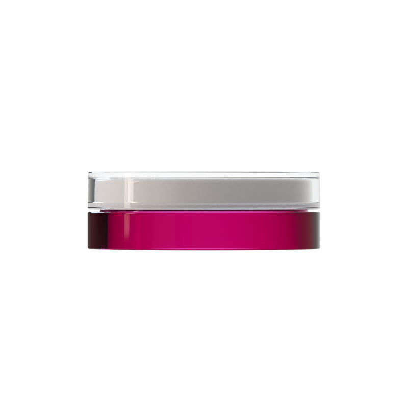 Sai 01 interchangeable cosmetic holder, clear cap with a magenta body, front view