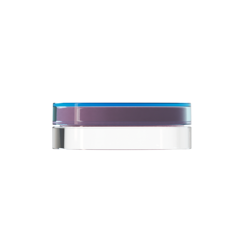 Sai 18 interchangeable cosmetic holder, blue cap with a clear body, front view