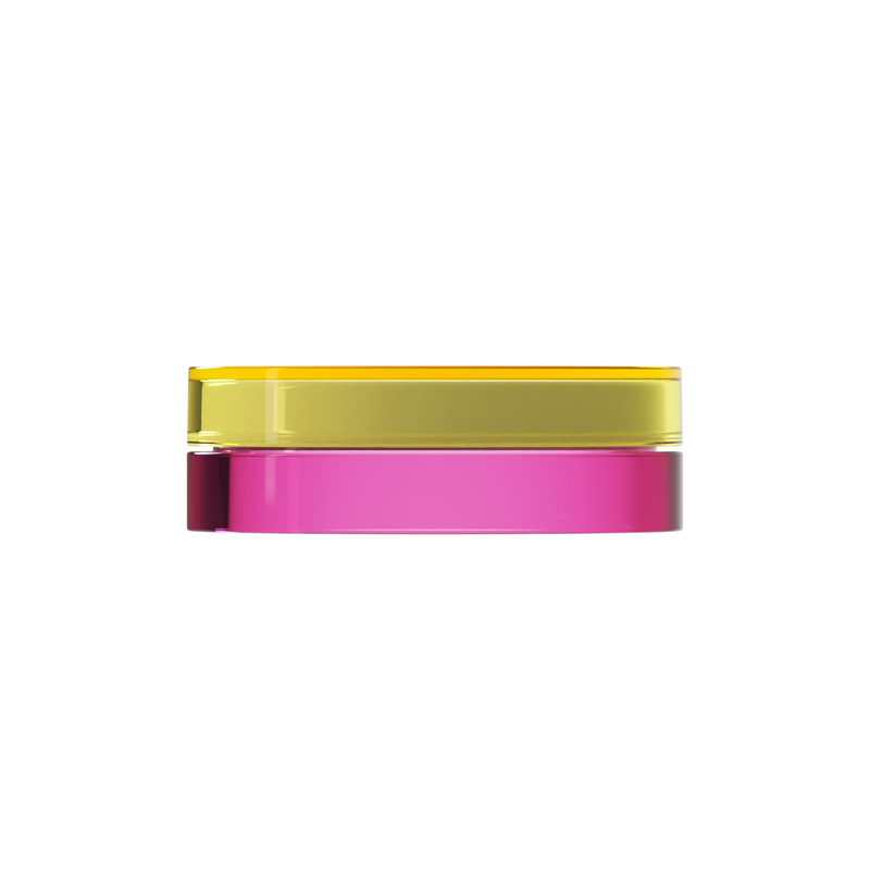 Sai 28 interchangeable cosmetic holder, yellow cap with a magenta body, front view