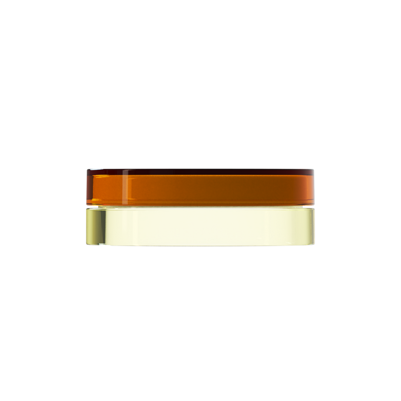Sai 32 interchangeable cosmetic holder, amber brown cap with a pale yellow body, front view