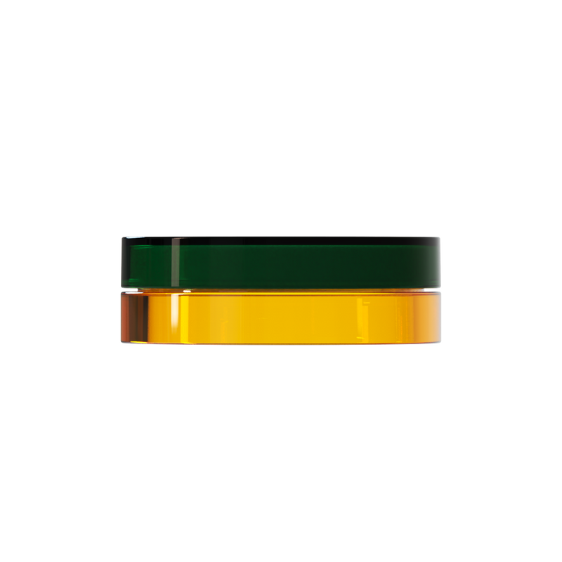 Sai 43 interchangeable cosmetic holder, dark green cap with an amber body, front view