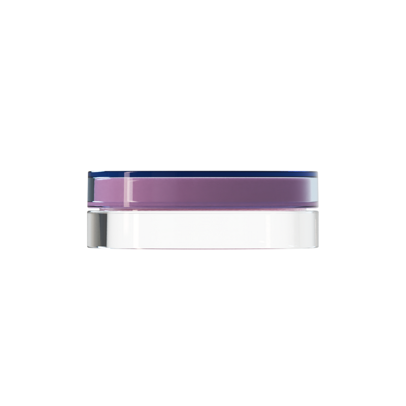 Sai 50 interchangeable cosmetic holder, sky blue outer cap over a pink inner cap with a clear body, front view